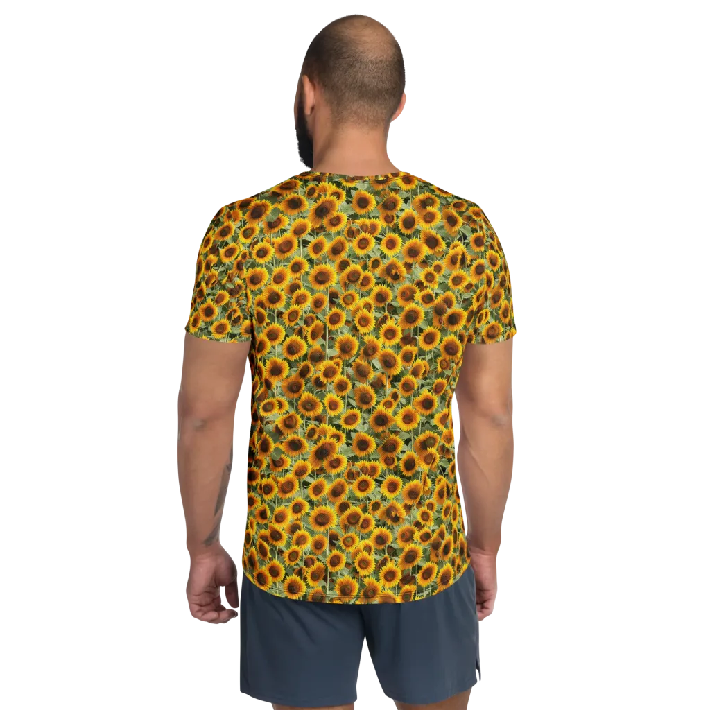 Golden Sunflower Meadow on Men's Athletic T-Shirt — Back