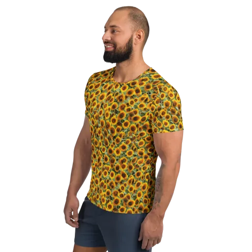 Golden Sunflower Meadow on a Men's Athletic T-Shirt