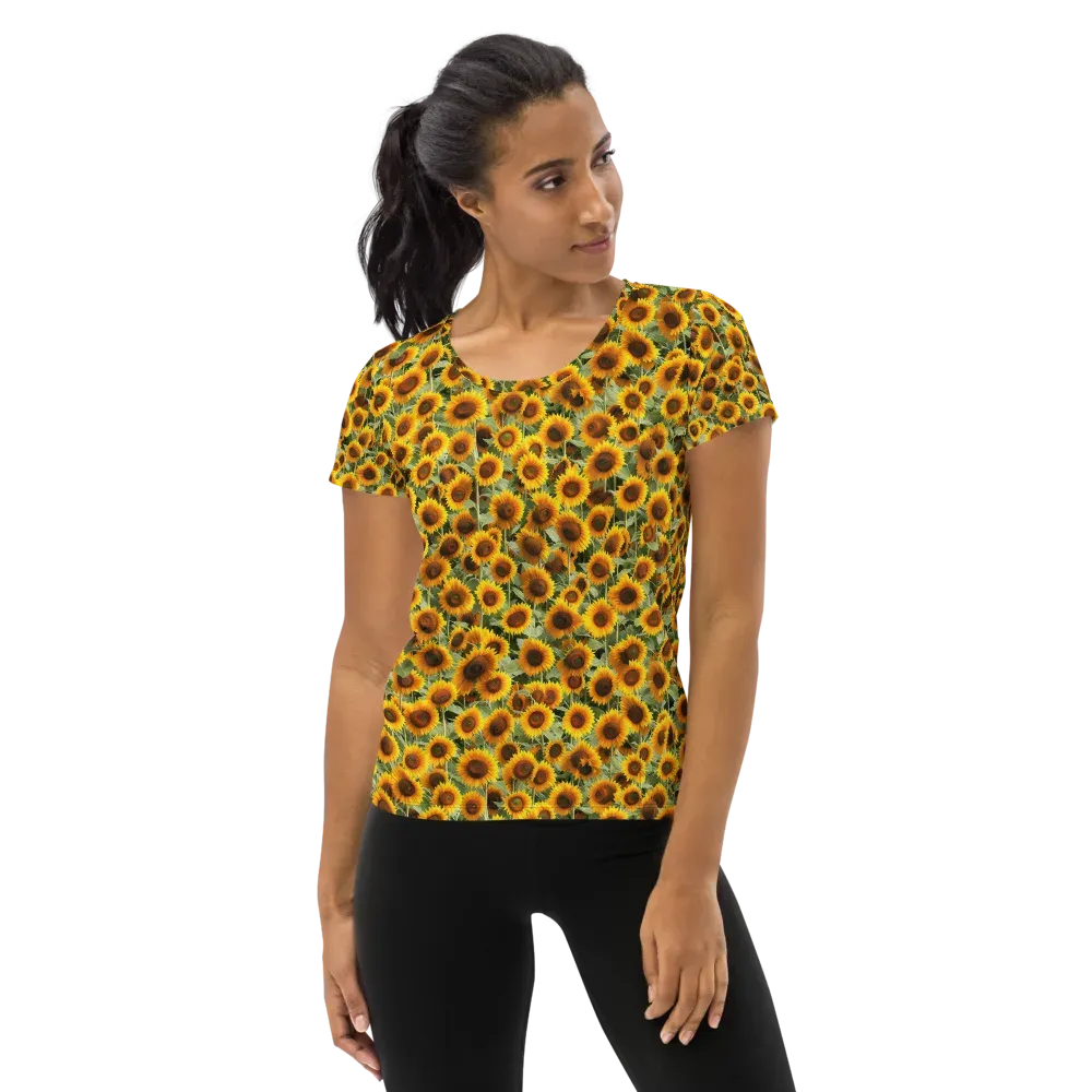 Golden Sunflower Meadow on Women's Athletic T-Shirt — Front