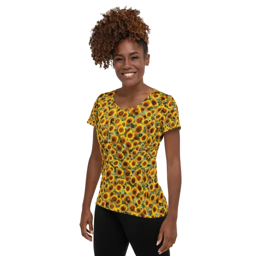 Golden Sunflower Meadow on a Women's Athletic T-Shirt