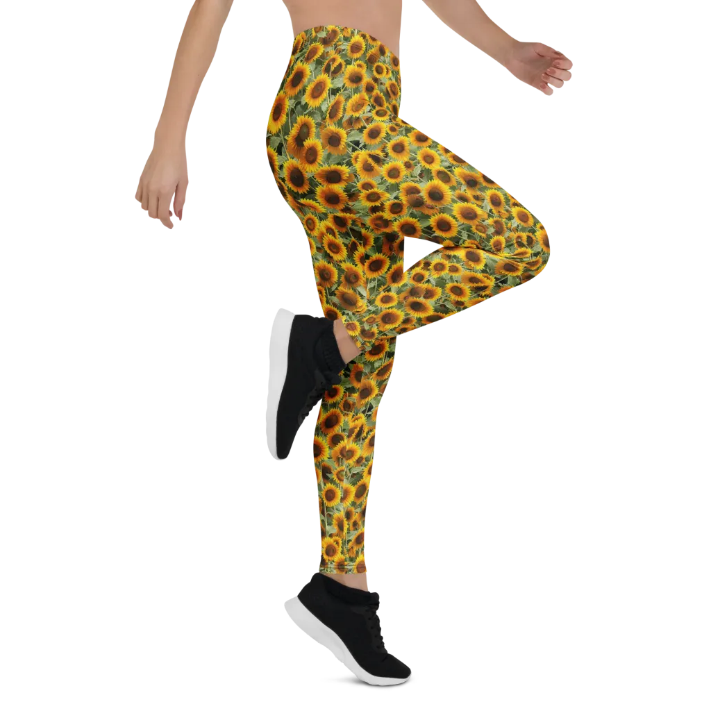 Golden Sunflower Meadow on Leggings — Right
