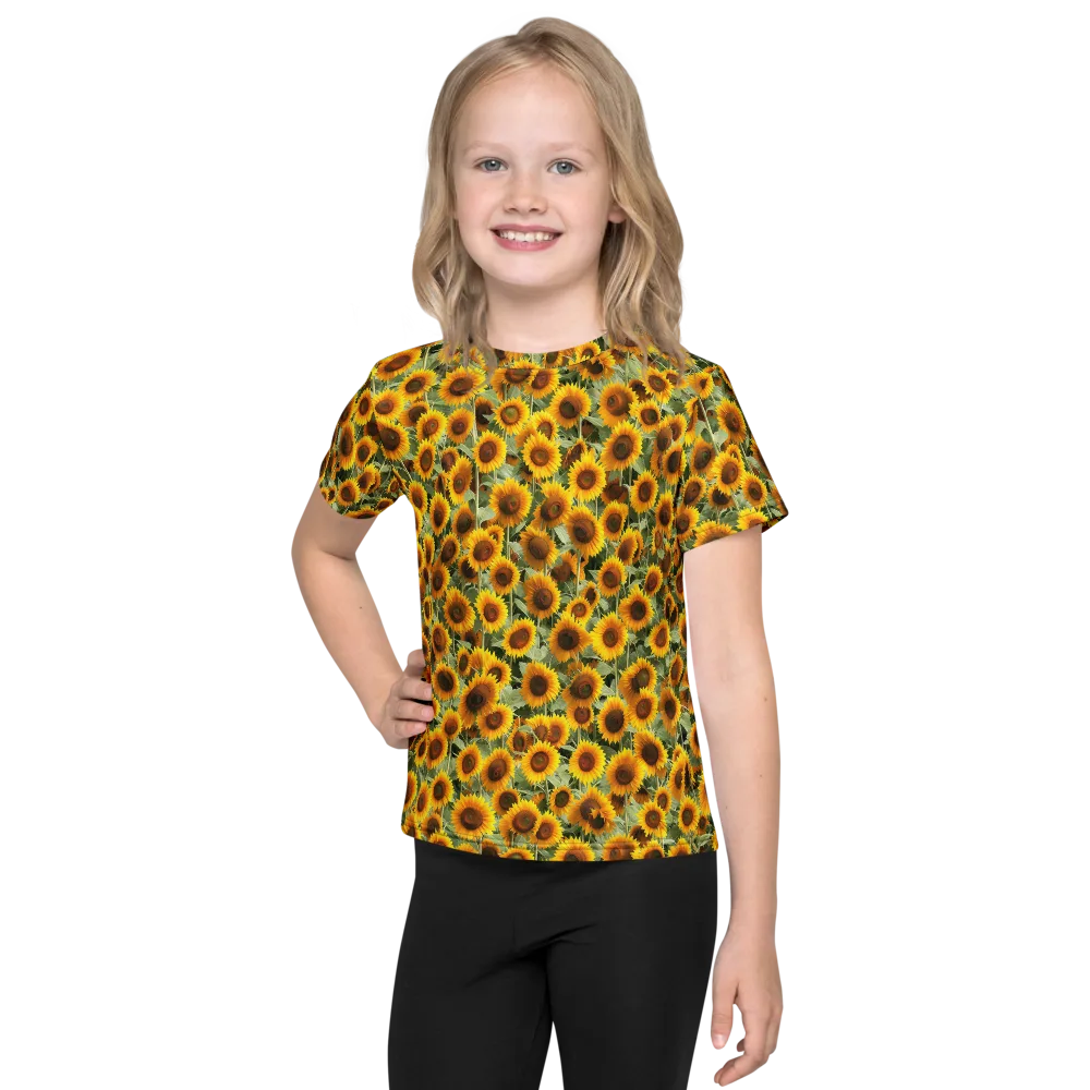 Golden Sunflower Meadow on Kids Crew Neck T-Shirt — Front