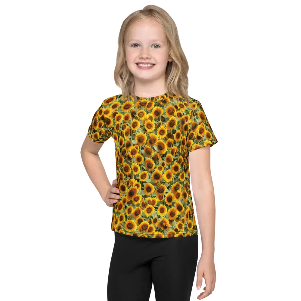 Golden Sunflower Meadow on Kids Crew Neck T-Shirt — Front