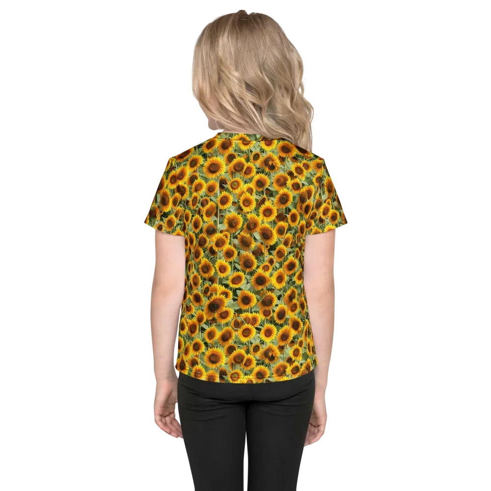 Golden Sunflower Meadow on Kids Crew Neck T-Shirt — Back