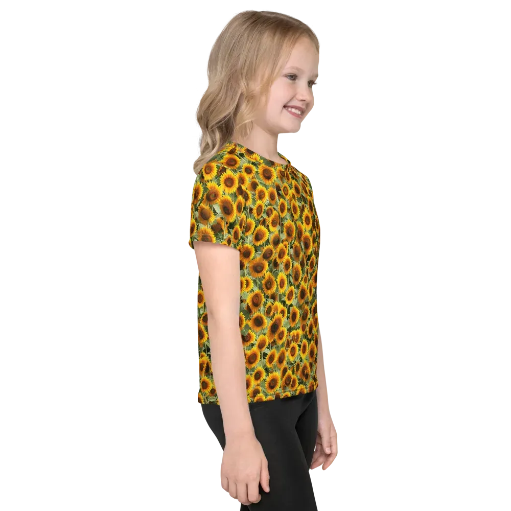 Golden Sunflower Meadow on Kids Crew Neck T-Shirt — Right