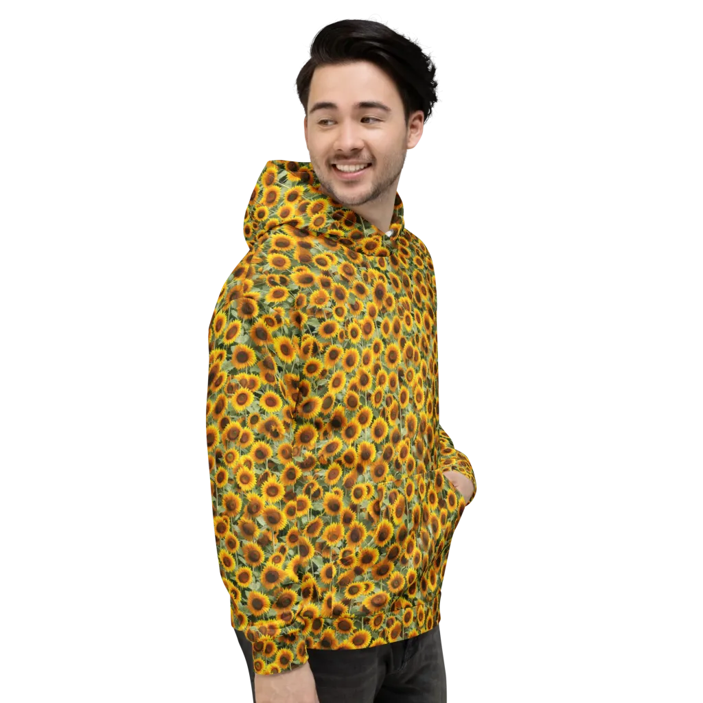 Golden Sunflower Meadow on Hoodie — Right