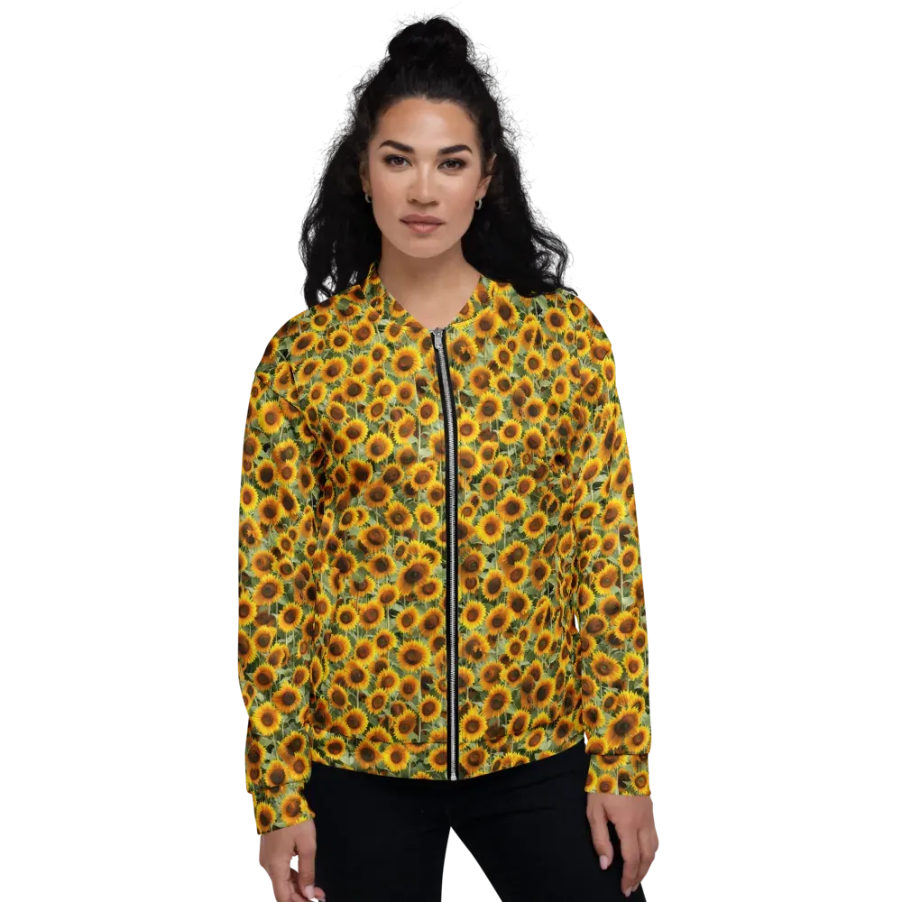 Golden Sunflower Meadow on Bomber Jacket — Front