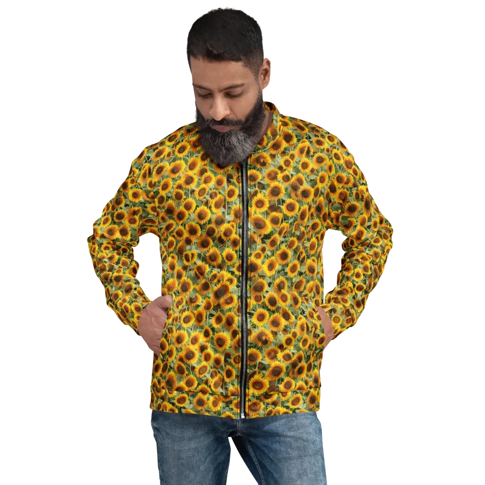 Golden Sunflower Meadow on Bomber Jacket — Front