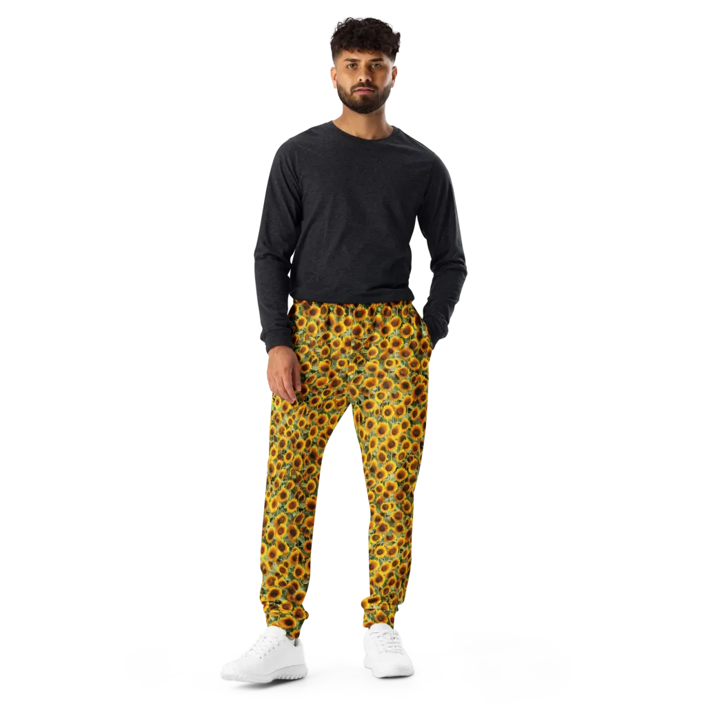 Golden Sunflower Meadow on Men's Joggers — Front