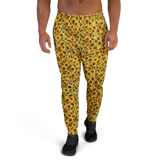 Golden Sunflower Meadow on a Men's Joggers