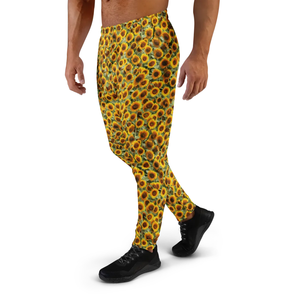 Golden Sunflower Meadow on Men's Joggers — Left