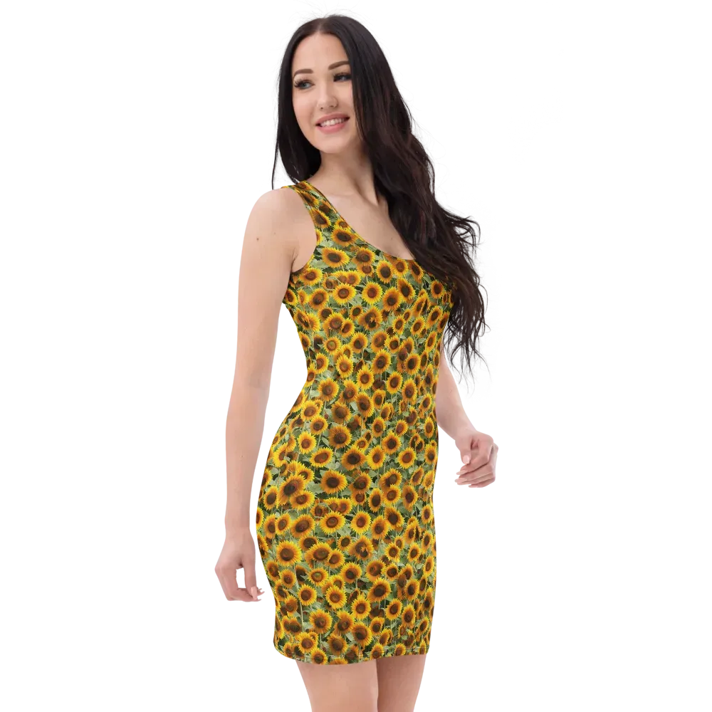 Golden Sunflower Meadow on Bodycon Dress — Right Front