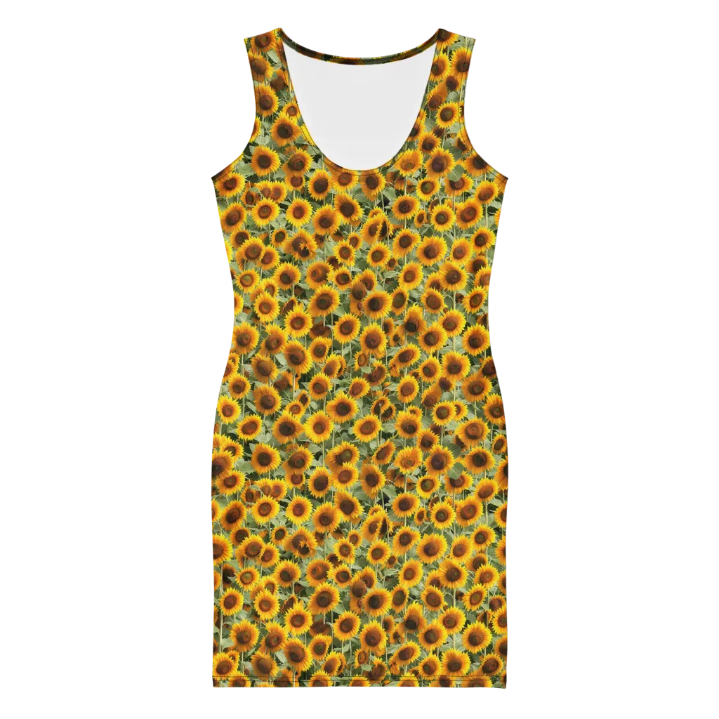Golden Sunflower Meadow on Bodycon Dress — Front