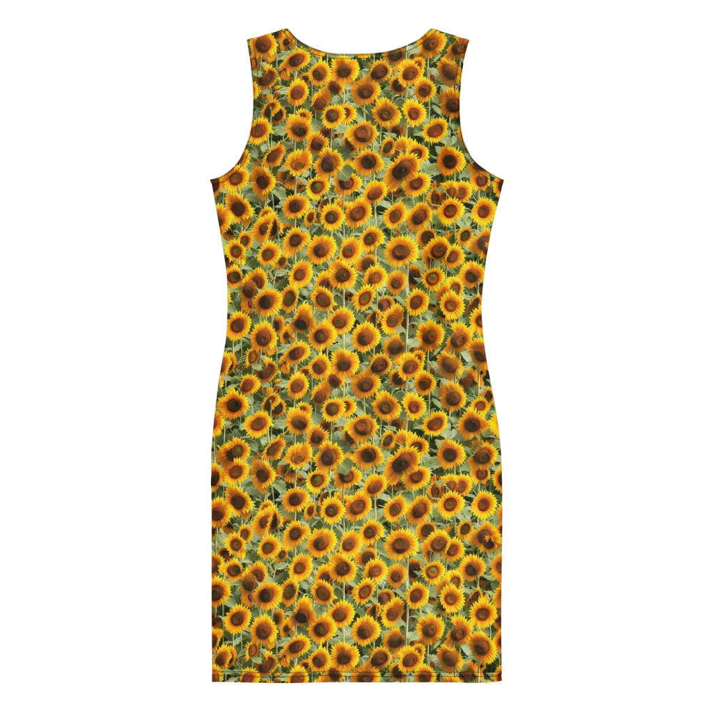 Golden Sunflower Meadow on Bodycon Dress — Back