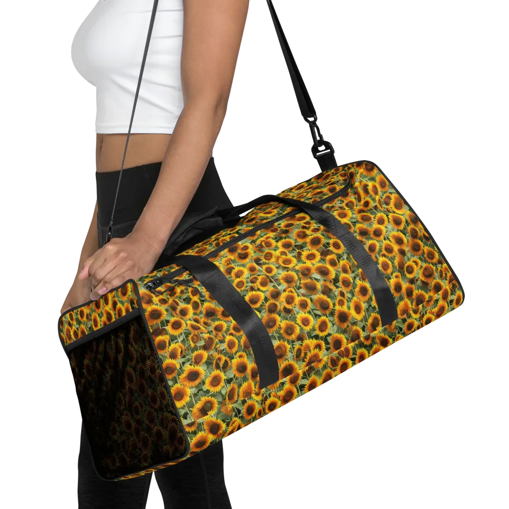 Golden Sunflower Meadow on Duffle Bag — Front