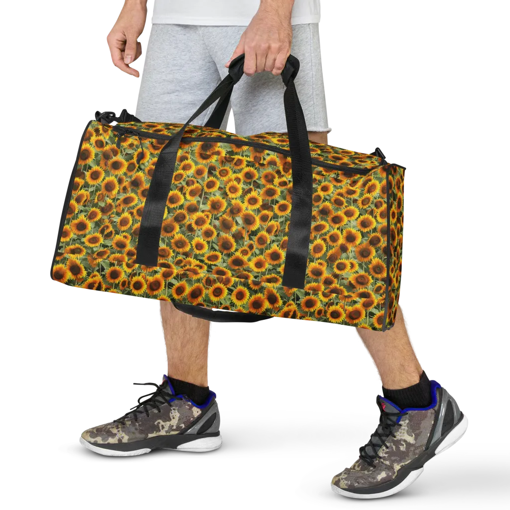 Golden Sunflower Meadow on Duffle Bag — Front