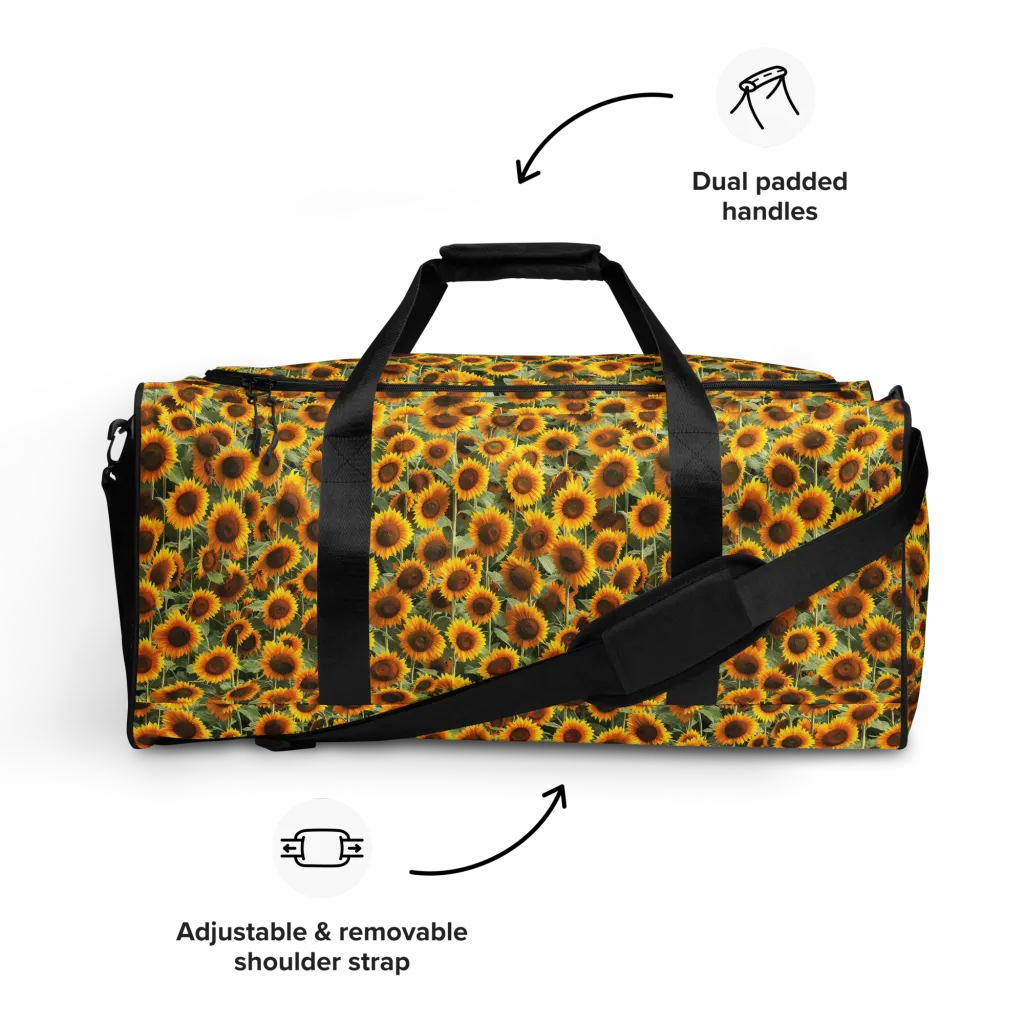 Golden Sunflower Meadow on Duffle Bag — Front