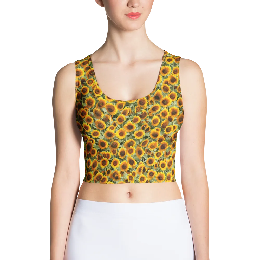 Golden Sunflower Meadow on Crop Top — Front