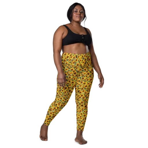 Golden Sunflower Meadow on a Leggings with Pockets