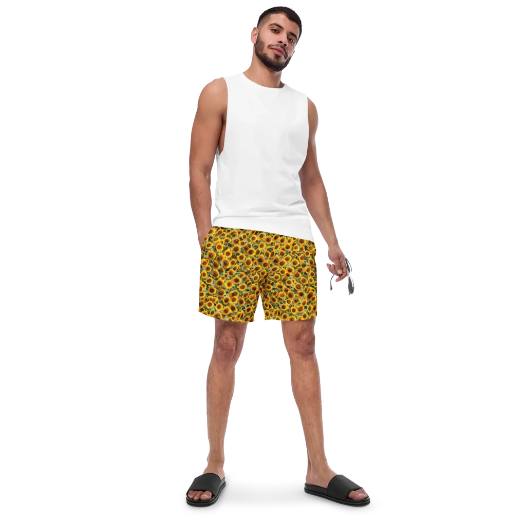 Golden Sunflower Meadow on Swim Trunks — Front