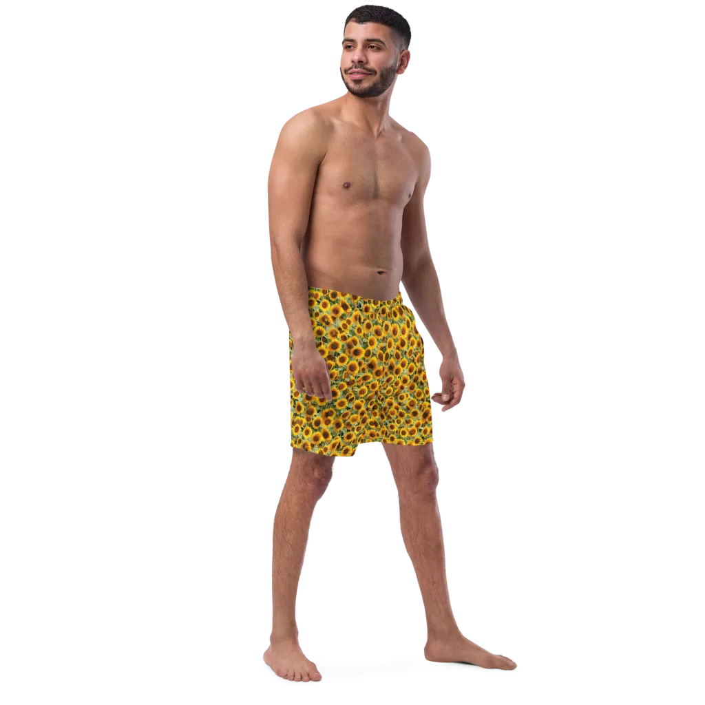 Golden Sunflower Meadow on Swim Trunks — Right Front