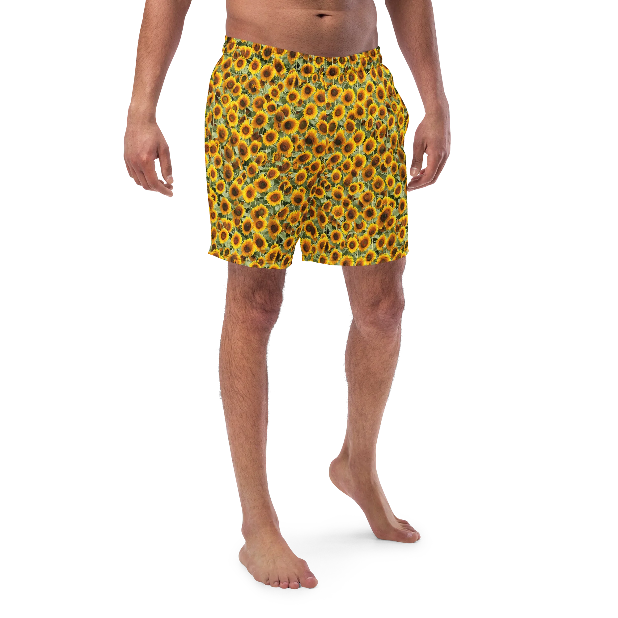 Golden Sunflower Meadow on Swim Trunks — Front
