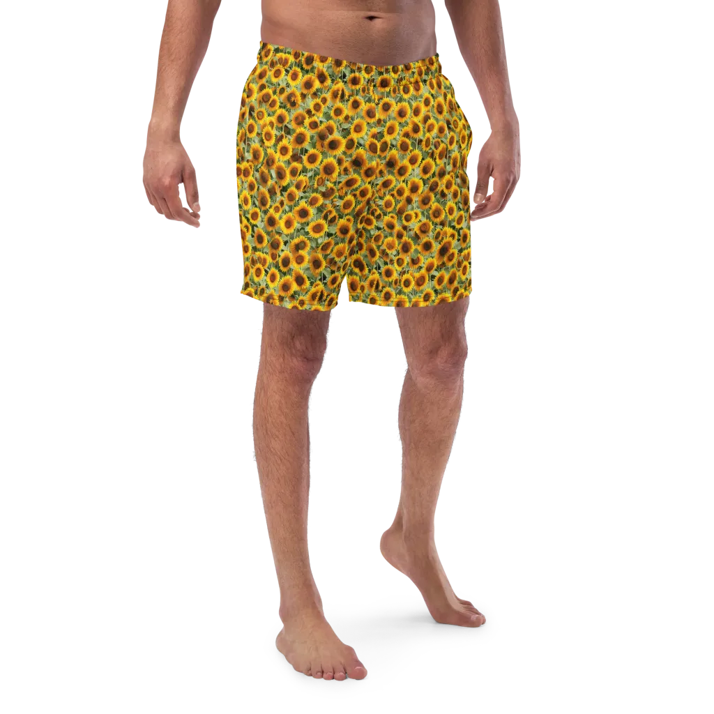 Golden Sunflower Meadow on Swim Trunks — Front