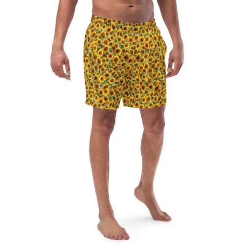 Golden Sunflower Meadow on a Swim Trunks