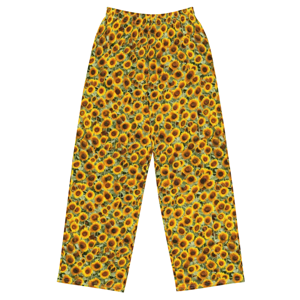 Golden Sunflower Meadow on Wide-Leg Pants — Front