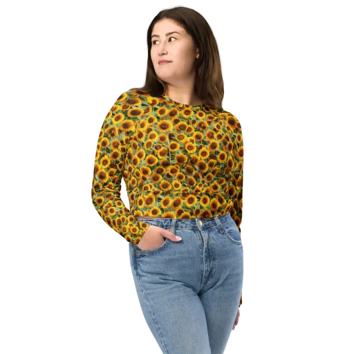 Golden Sunflower Meadow on a Long Sleeve Crop Top
