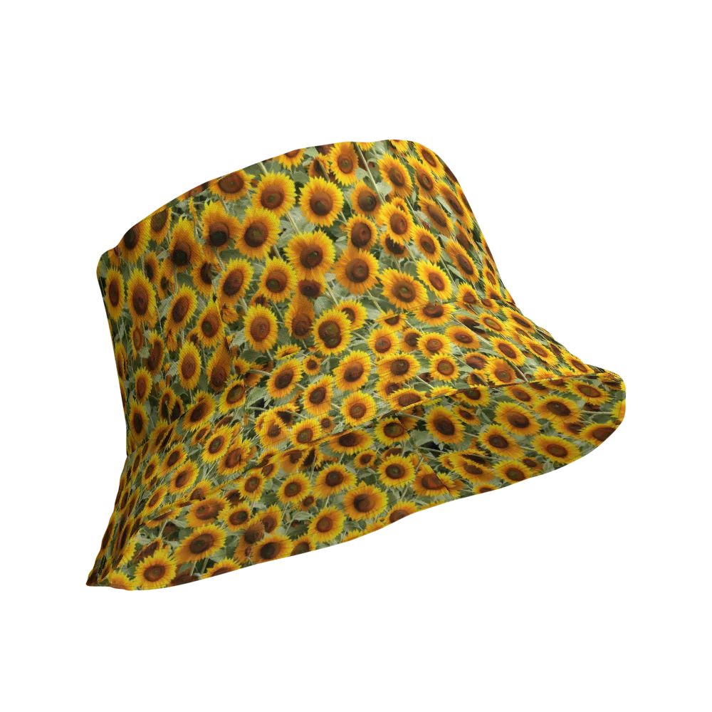 Golden Sunflower Meadow on Reversible Bucket Hat — Product details Outside
