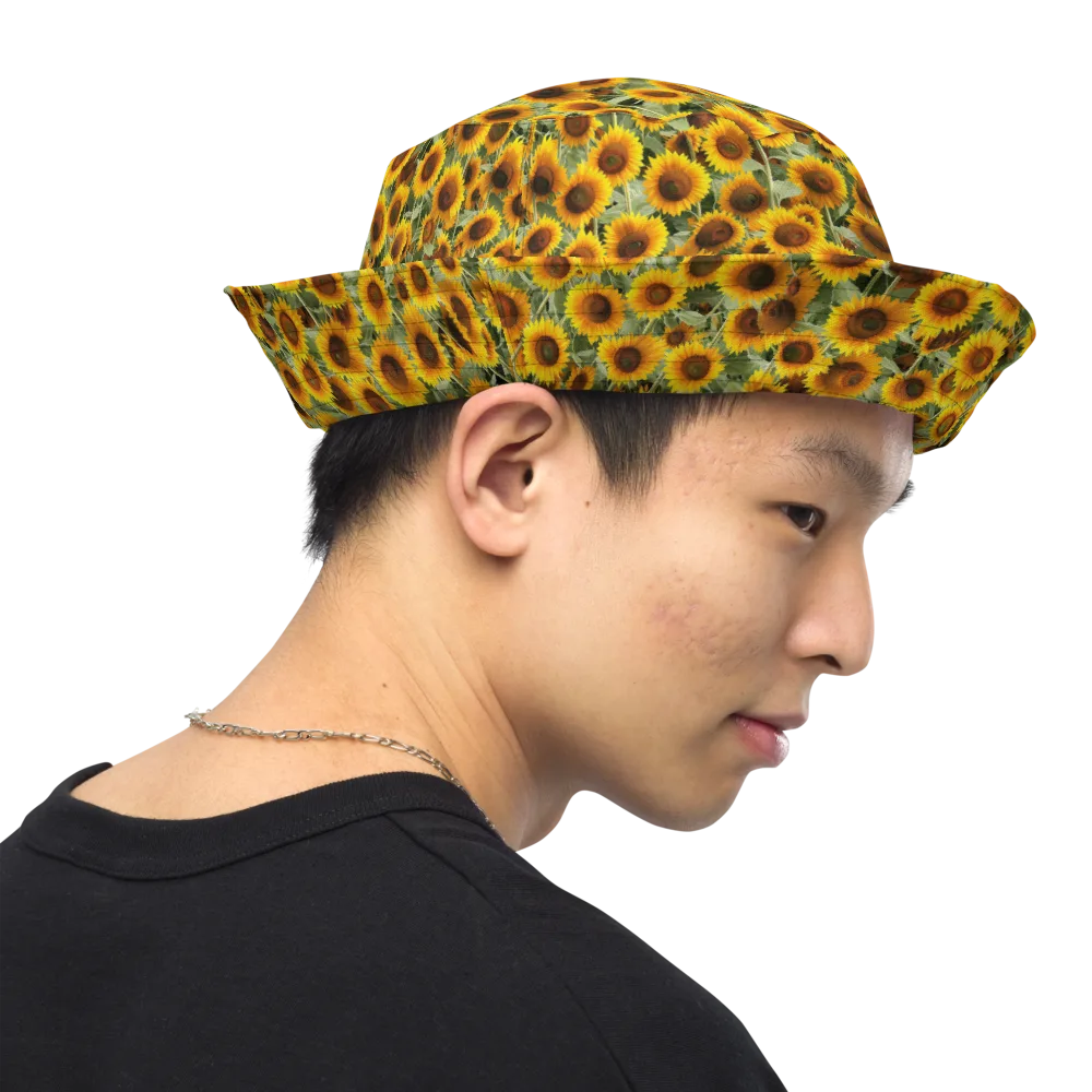 Golden Sunflower Meadow on Reversible Bucket Hat — Right Outside