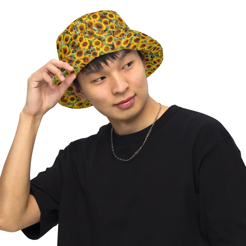 Golden Sunflower Meadow on Reversible Bucket Hat — Front Inside