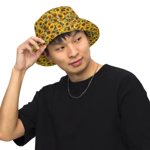Golden Sunflower Meadow on a Reversible Bucket Hat