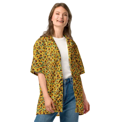 Golden Sunflower Meadow on a Button Shirt