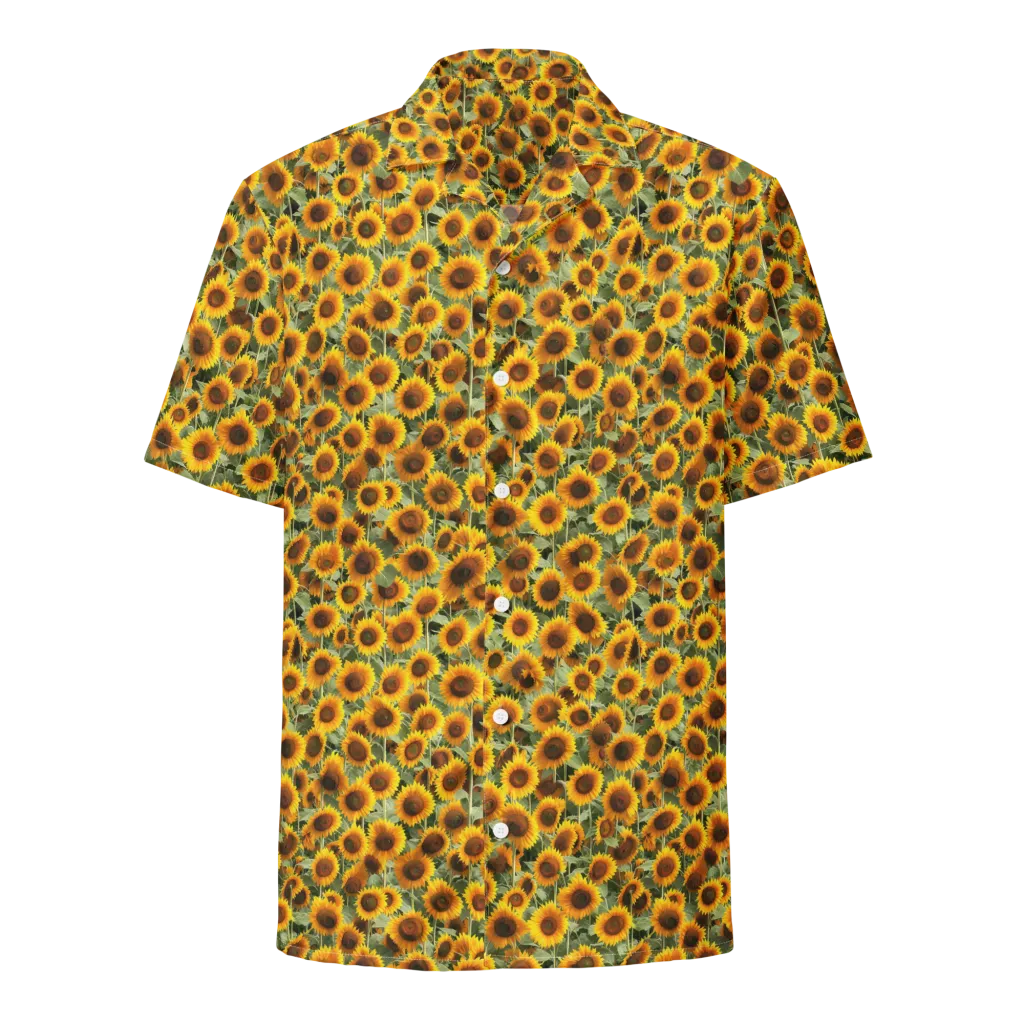 Golden Sunflower Meadow on Button Shirt — Front