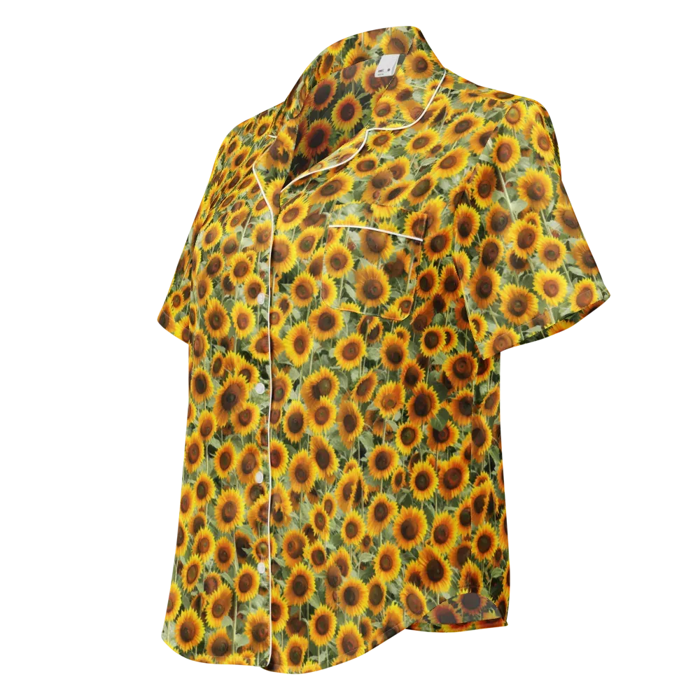 Golden Sunflower Meadow on Women's Short Sleeve Pajama Top — Left Front