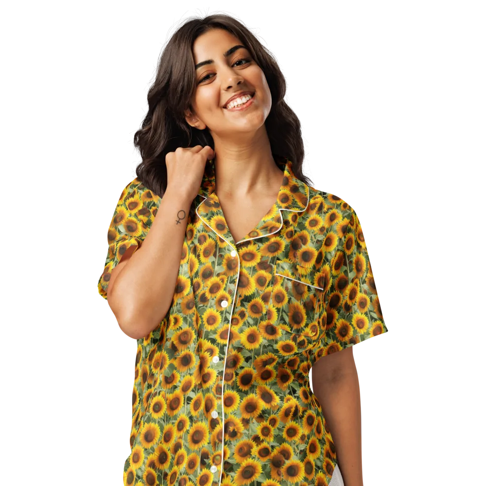 Golden Sunflower Meadow on Women's Short Sleeve Pajama Top — Front