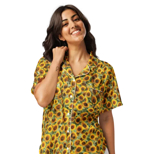 Golden Sunflower Meadow on a Women's Short Sleeve Pajama Top