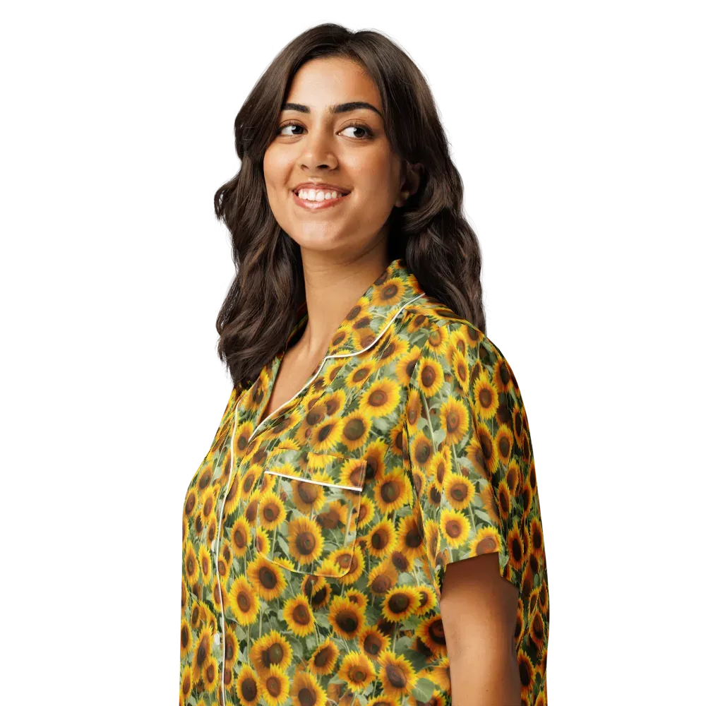Golden Sunflower Meadow on Women's Short Sleeve Pajama Top — Left Front
