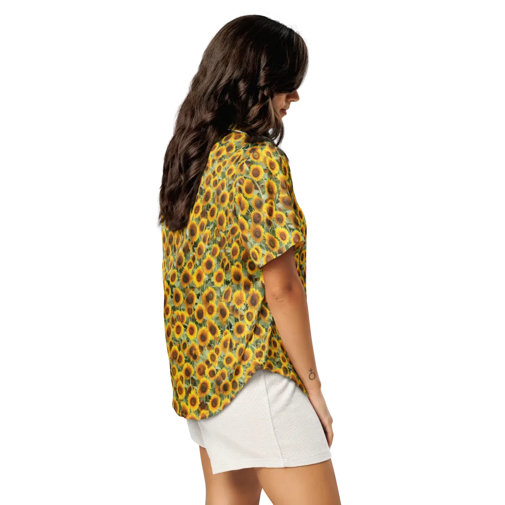 Golden Sunflower Meadow on Women's Short Sleeve Pajama Top — Right Back