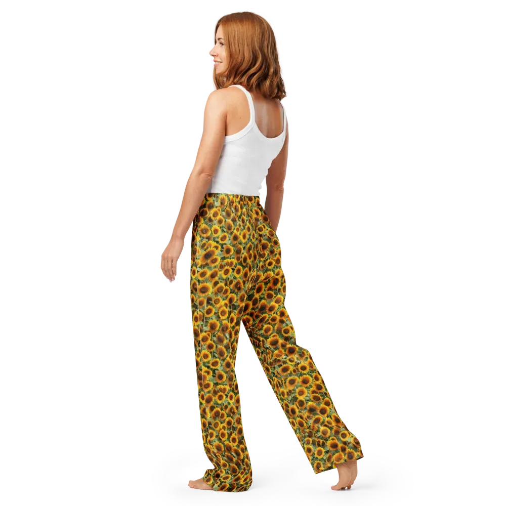 Golden Sunflower Meadow on Women's Pajama Pants — Back