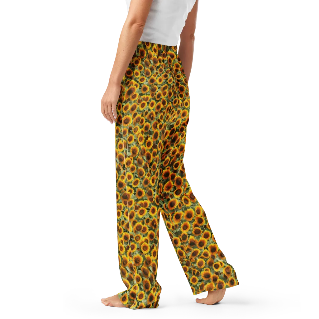 Golden Sunflower Meadow on Women's Pajama Pants — Left