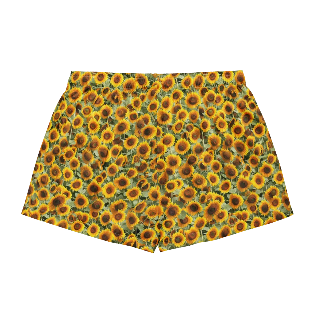Golden Sunflower Meadow on Women's Pajama Shorts — Back