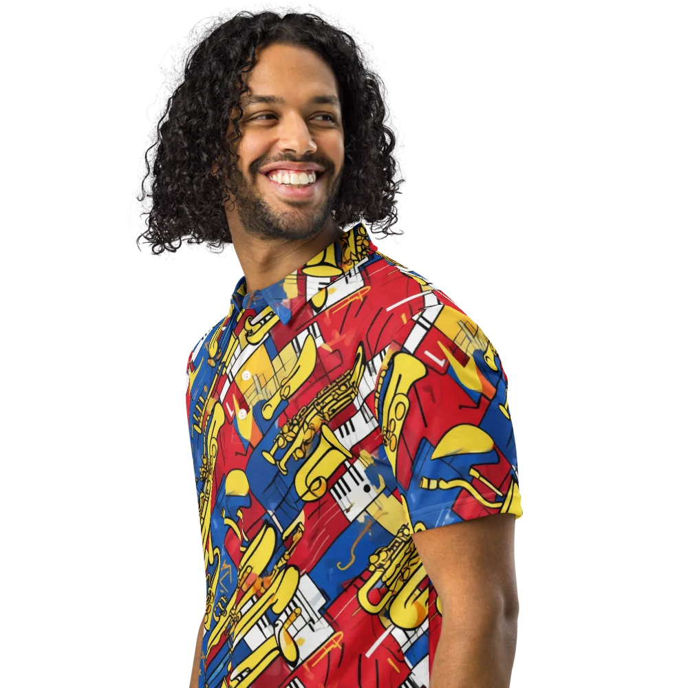 Sonic Geometry on Men's Slim Fit Polo Shirt — Left Front