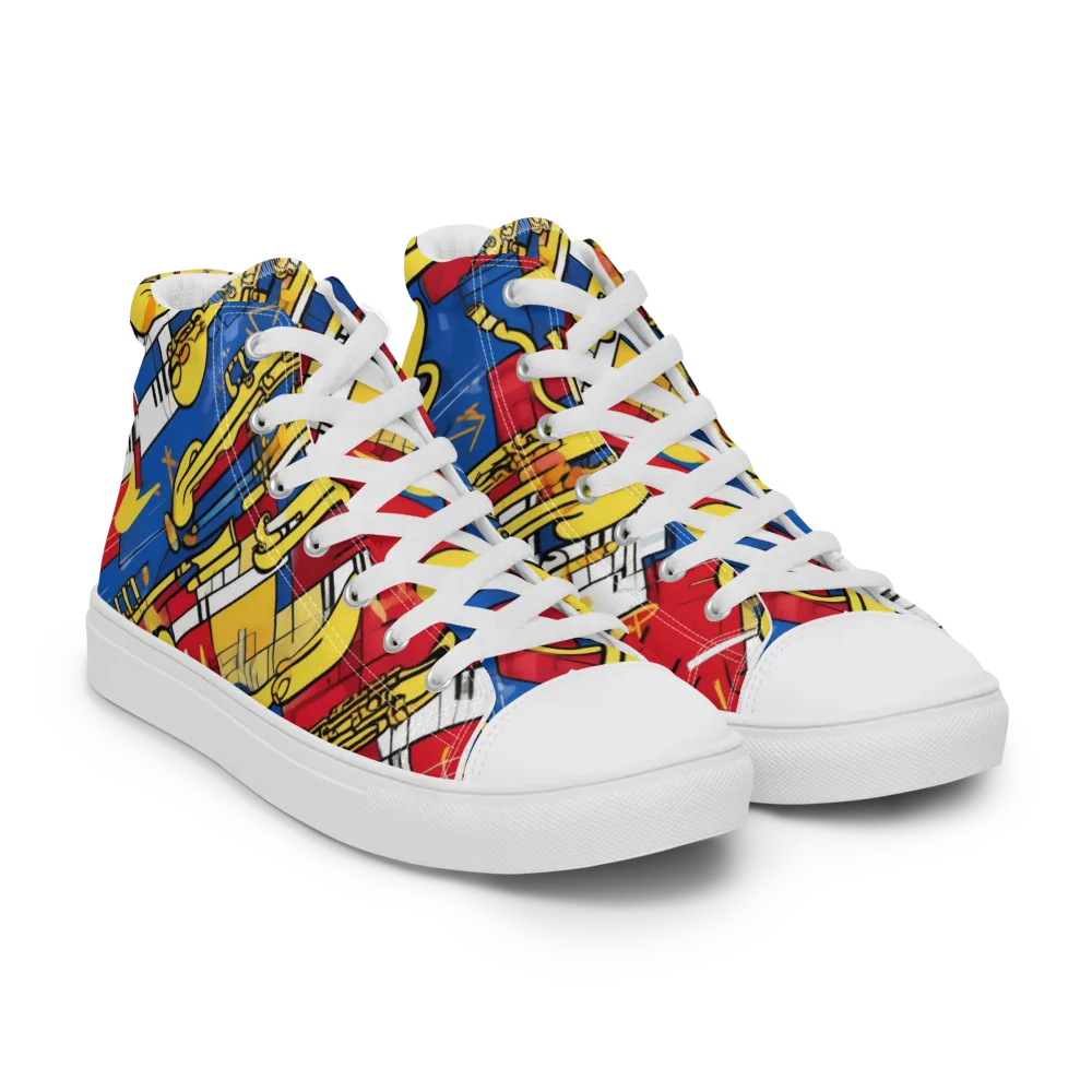Sonic Geometry on Men's High Top Canvas Shoes — Right Front