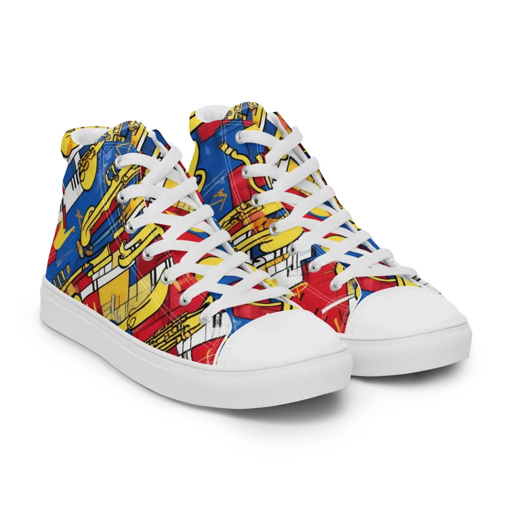 Sonic Geometry on Women's High Top Canvas Shoes — Right Front