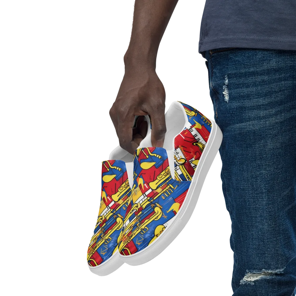 Sonic Geometry on Men's Slip-On Canvas Shoes — Left Front