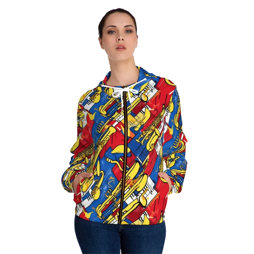 Sonic Geometry on Women's Full-Zip Hoodie — Front On Person
