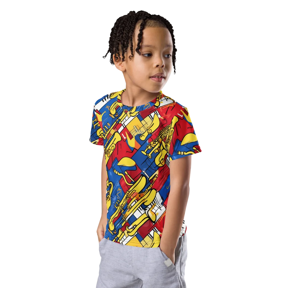 Sonic Geometry on Kids Crew Neck T-Shirt — Left Front